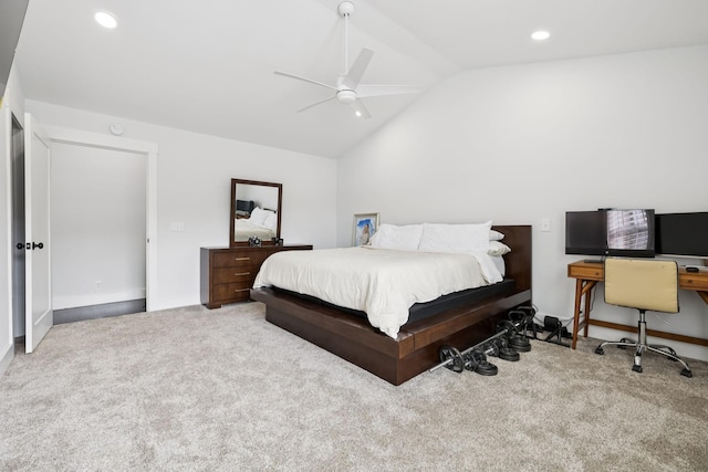 2117 Strombury Dr, Hermitage, TN 37076 - bedroom featuring carpet, vaulted ceiling, a ceiling fan, and recessed lighting