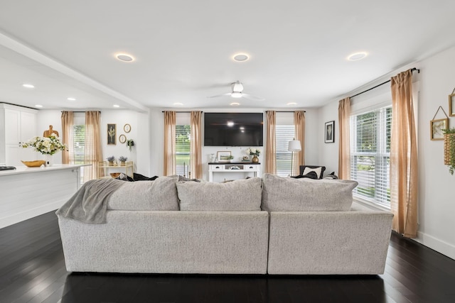 2117 Strombury Dr, Hermitage, TN 37076 - living room with ceiling fan, recessed lighting, dark wood finished floors, and plenty of natural light