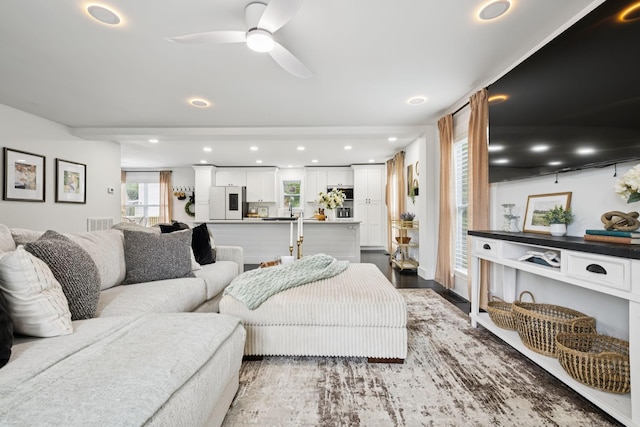 2117 Strombury Dr, Hermitage, TN 37076 - living room with recessed lighting, ceiling fan, and wood finished floors