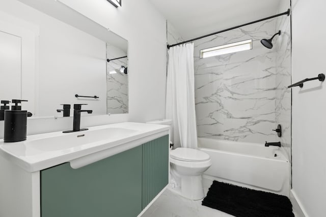 2117 Strombury Dr, Hermitage, TN 37076 - full bathroom with shower / tub combo with curtain, vanity, and marble look tiles