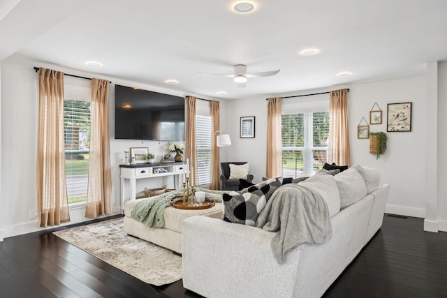 2117 Strombury Dr, Hermitage, TN 37076 - living room with ceiling fan, recessed lighting, and dark wood finished floors