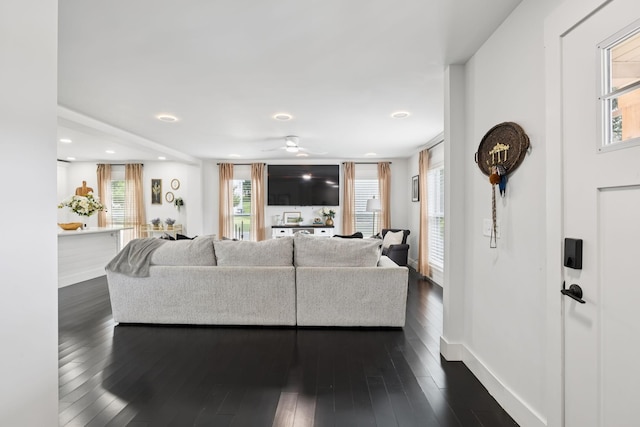 2117 Strombury Dr, Hermitage, TN 37076 - living area with ceiling fan, dark wood finished floors, and recessed lighting