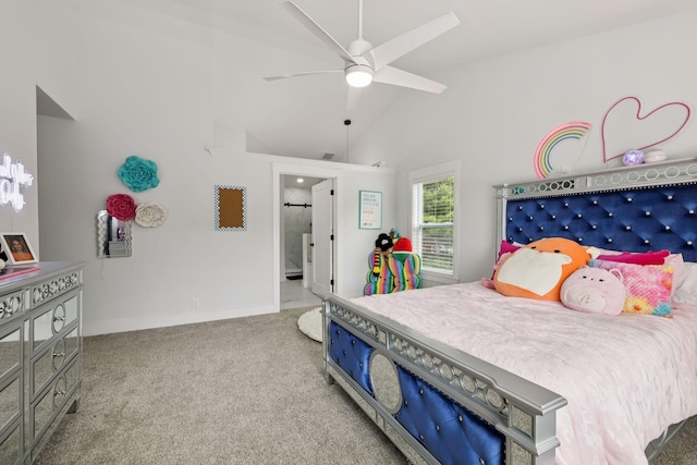 2117 Strombury Dr, Hermitage, TN 37076 - carpeted bedroom featuring high vaulted ceiling and ceiling fan