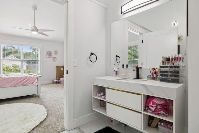 2117 Strombury Dr, Hermitage, TN 37076 - bathroom featuring vanity, ceiling fan, and ensuite bath