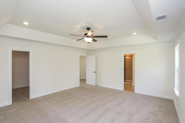 4020 Rampart Way, Spring Hill, TN 37174 - unfurnished bedroom with a raised ceiling, light colored carpet, a walk in closet, recessed lighting, and a ceiling fan