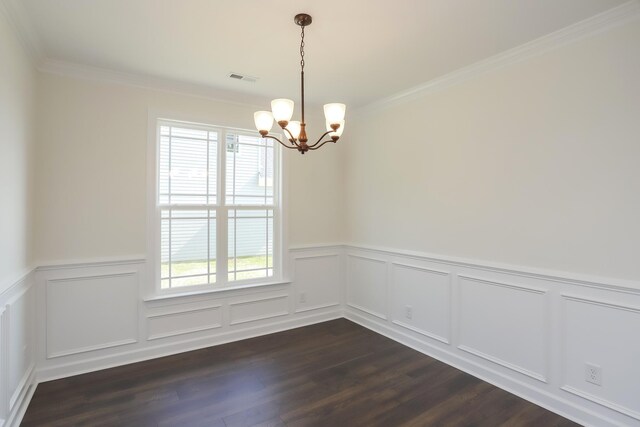 4020 Rampart Way, Spring Hill, TN 37174 - spare room featuring a chandelier, crown molding, wainscoting, dark wood finished floors, and a decorative wall