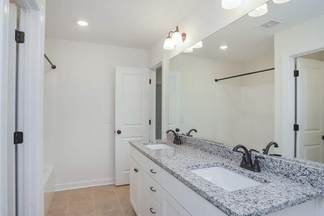 4020 Rampart Way, Spring Hill, TN 37174 - full bath featuring double vanity, shower / washtub combination, tile patterned floors, and recessed lighting