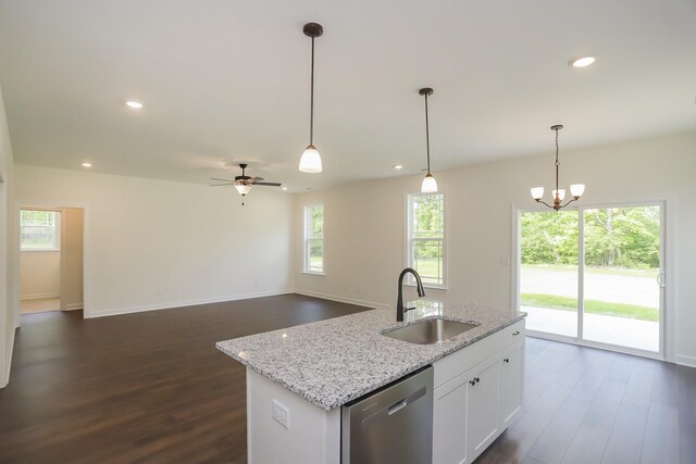 4020 Rampart Way, Spring Hill, TN 37174 - kitchen featuring dishwasher, dark wood-style flooring, decorative light fixtures, white cabinets, and recessed lighting