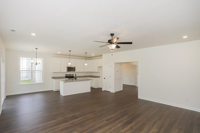 4020 Rampart Way, Spring Hill, TN 37174 - unfurnished living room featuring dark wood-type flooring, a chandelier, ceiling fan, and recessed lighting