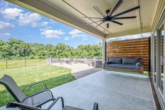 2050 Beamon Dr, Franklin, TN 37064 - view of patio / terrace with ceiling fan and a wooded view