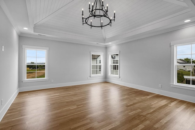 5937 Hunt Valley Dr, Spring Hill, TN 37174 - unfurnished room featuring a chandelier, ornamental molding, wood finished floors, a raised ceiling, and recessed lighting