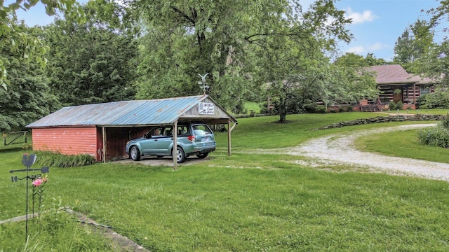 6861 Arno Allisona Rd, College Grove, TN 37046 - view of grassy yard with driveway, an outbuilding, and a carport
