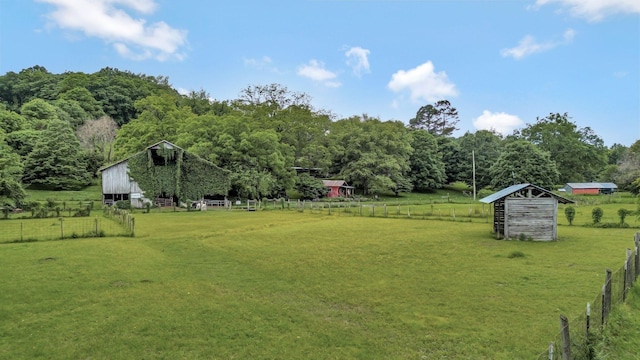 6861 Arno Allisona Rd, College Grove, TN 37046 - view of yard with a barn, a rural view, an outbuilding, and a view of trees