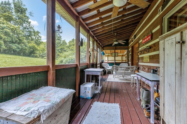 6861 Arno Allisona Rd, College Grove, TN 37046 - wooden terrace with a ceiling fan and an outdoor living space