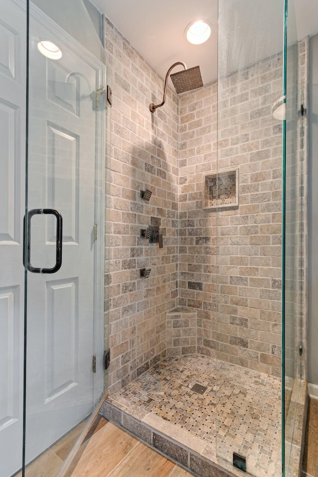 1111 Chickasaw Dr, Brentwood, TN 37027 - bathroom with a shower stall and wood finished floors