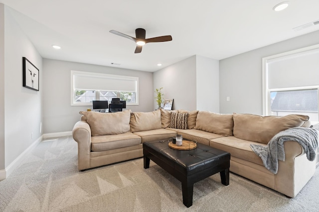 1037 Jackston Mack Way, Gallatin, TN 37066 - living area with light colored carpet, a ceiling fan, and recessed lighting