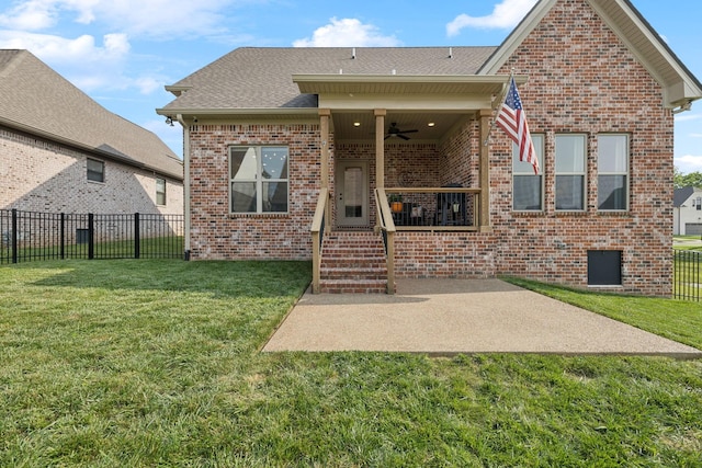 1037 Jackston Mack Way, Gallatin, TN 37066 - rear view of property with a ceiling fan, brick siding, a shingled roof, and a patio area