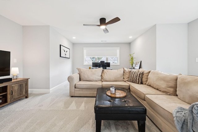 1037 Jackston Mack Way, Gallatin, TN 37066 - living room featuring carpet, ceiling fan, and recessed lighting
