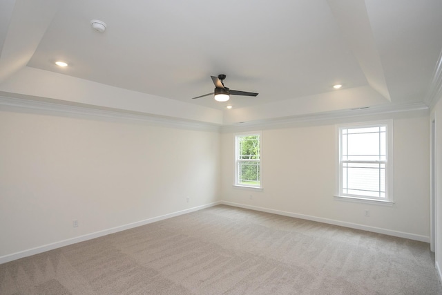 4022 Rampart Way, Spring Hill, TN 37174 - empty room with a raised ceiling, a smoke detector, a ceiling fan, light colored carpet, and recessed lighting