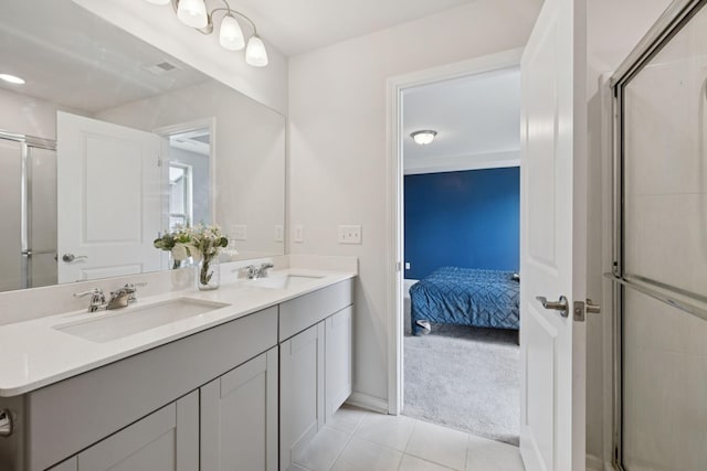 3276 Holiday Ln, Columbia, TN 38401 - ensuite bathroom with double vanity, a shower with door, and tile patterned flooring