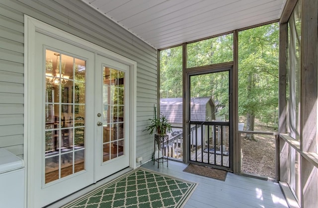 730 Carlew Rd, Waynesboro, TN 38485 - unfurnished sunroom with french doors, a chandelier, and healthy amount of natural light