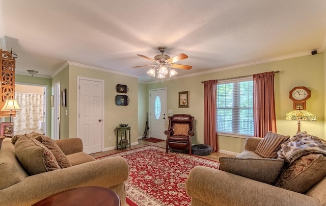 730 Carlew Rd, Waynesboro, TN 38485 - living area with crown molding and ceiling fan