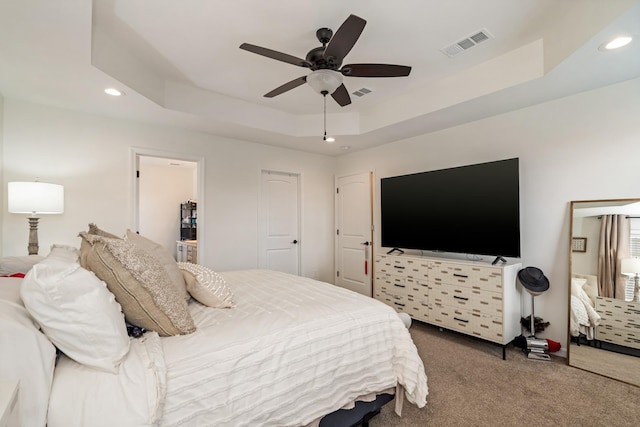 2018 Via Francesco Ct, Spring Hill, TN 37174 - bedroom with a tray ceiling, carpet flooring, recessed lighting, and a ceiling fan