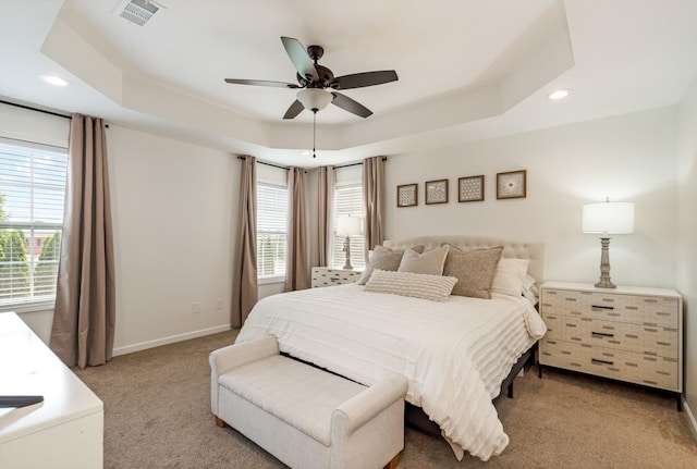 2018 Via Francesco Ct, Spring Hill, TN 37174 - bedroom featuring carpet floors, multiple windows, a tray ceiling, recessed lighting, and ceiling fan
