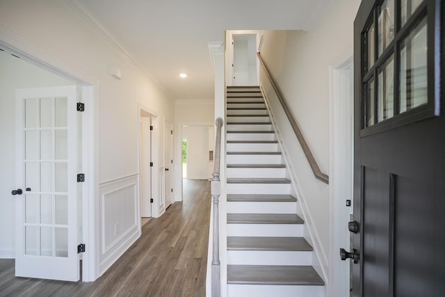4018 Rampart Way, Spring Hill, TN 37174 - stairs with wood finished floors, ornamental molding, and recessed lighting