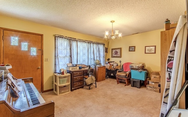 5011 Sunny Acres Dr, Waynesboro, TN 38485 - office space with a chandelier, light carpet, and a textured ceiling