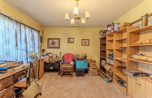 5011 Sunny Acres Dr, Waynesboro, TN 38485 - office space featuring a textured ceiling, carpet floors, and a chandelier