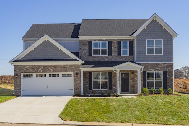4016 Rampart Way, Spring Hill, TN 37174 - craftsman-style home featuring concrete driveway, a front lawn, a garage, brick siding, and roof with shingles
