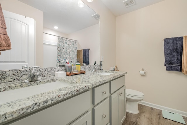523 Moshe Flam Pl, La Vergne, TN 37086 - full bathroom featuring wood finished floors, double vanity, curtained shower, and recessed lighting