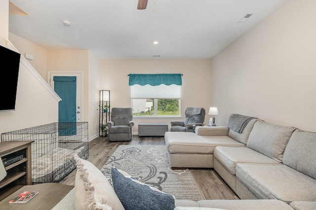 523 Moshe Flam Pl, La Vergne, TN 37086 - living room with wood finished floors, ceiling fan, and recessed lighting
