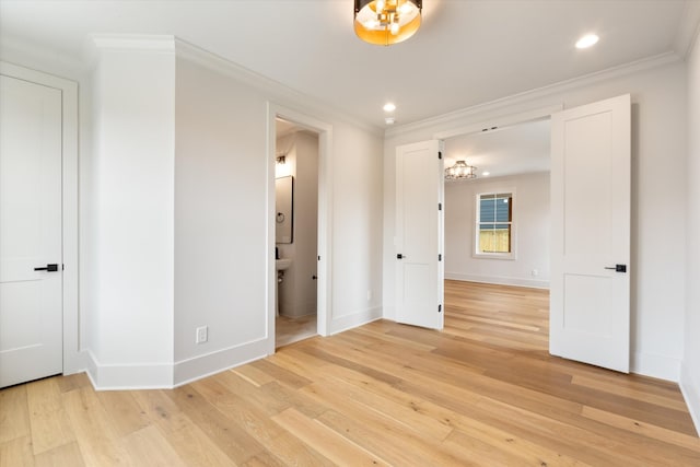 1135 Delmas Ave, Nashville, TN 37216 - unfurnished room featuring a chandelier, ornamental molding, light wood-type flooring, and recessed lighting