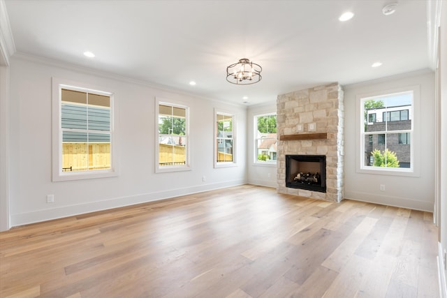 1135 Delmas Ave, Nashville, TN 37216 - unfurnished living room with ornamental molding, healthy amount of natural light, light wood-type flooring, a chandelier, and recessed lighting