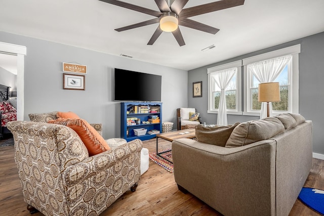 1036 Locke Creek Rd, Readyville, TN 37149 - living room featuring wood finished floors and ceiling fan