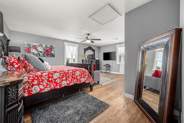 1036 Locke Creek Rd, Readyville, TN 37149 - bedroom with attic access, wood finished floors, and ceiling fan