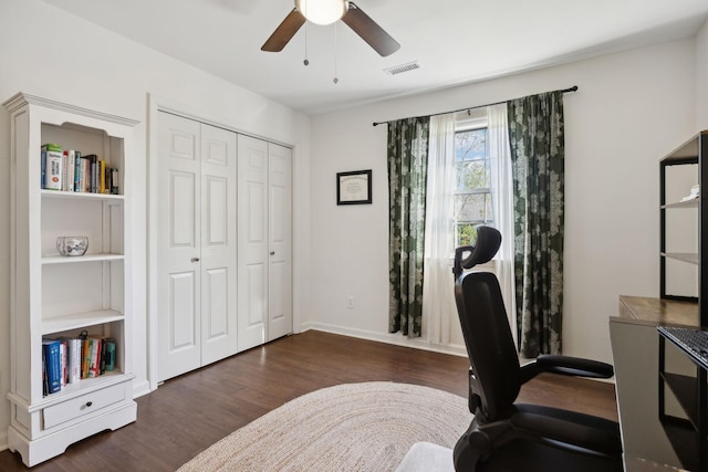 2016 Roderick Cir, Franklin, TN 37064 - office featuring a ceiling fan and dark wood-type flooring