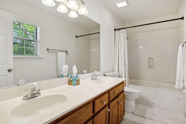 2016 Roderick Cir, Franklin, TN 37064 - bathroom featuring tile patterned flooring, shower / tub combo with curtain, double vanity, and a chandelier