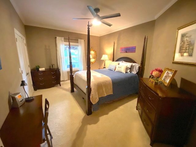2214 Henpeck Ln, Franklin, TN 37064 - bedroom with light colored carpet, a ceiling fan, and crown molding