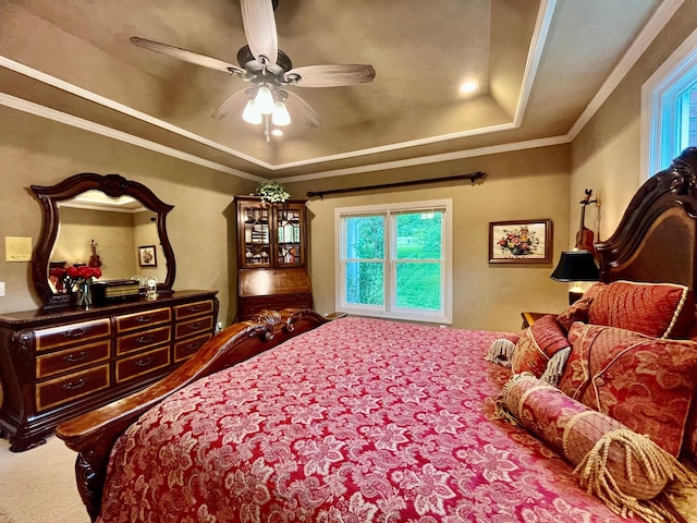 2214 Henpeck Ln, Franklin, TN 37064 - bedroom with a tray ceiling, carpet, ornamental molding, and a ceiling fan