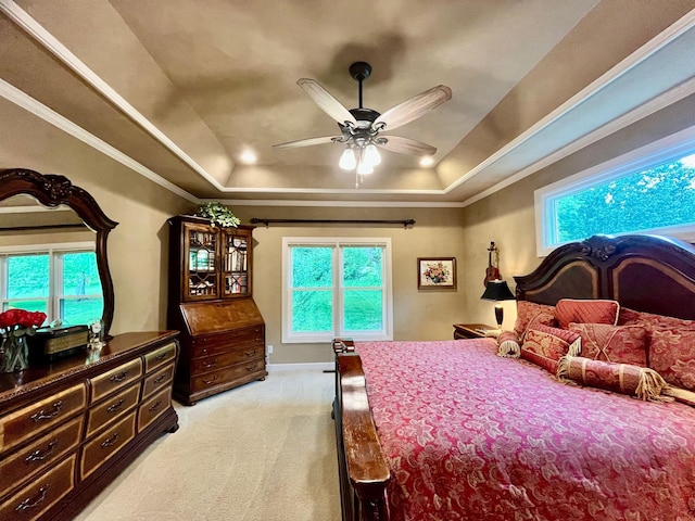 2214 Henpeck Ln, Franklin, TN 37064 - bedroom with a raised ceiling, light carpet, crown molding, and ceiling fan