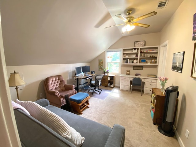 2214 Henpeck Ln, Franklin, TN 37064 - office with light colored carpet, vaulted ceiling, and ceiling fan