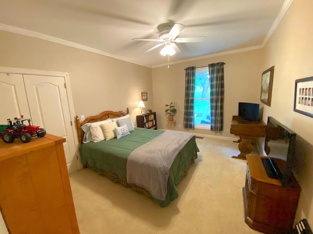 2214 Henpeck Ln, Franklin, TN 37064 - bedroom with light colored carpet, crown molding, and ceiling fan