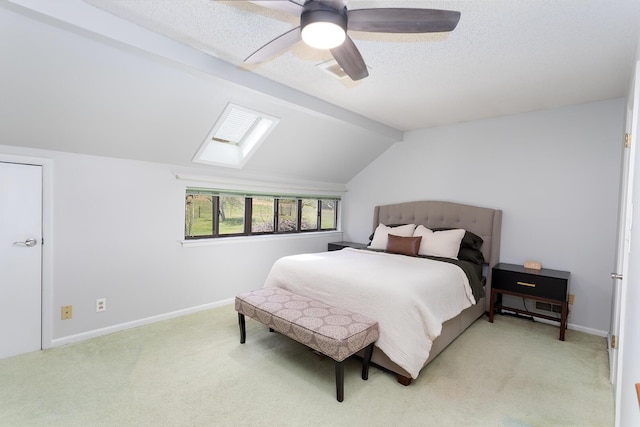175 Twitty Rd, Dunlap, TN 37327 - bedroom featuring a skylight, light colored carpet, lofted ceiling, a ceiling fan, and a textured ceiling
