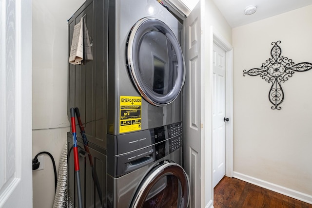 100 Beech St, Columbia, TN 38401 - washroom with estacked washer and dryer and wood finished floors