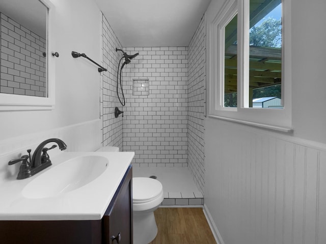 7120 Sutton Pl, Fairview, TN 37062 - bathroom with a shower stall, vanity, a wainscoted wall, and wood finished floors