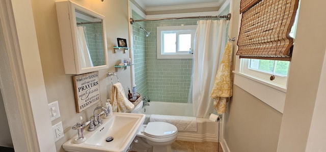 315 Seven Mile Ferry Rd, Cunningham, TN 37052 - bathroom featuring healthy amount of natural light, ornamental molding, shower / bath combo with shower curtain, and tile patterned floors