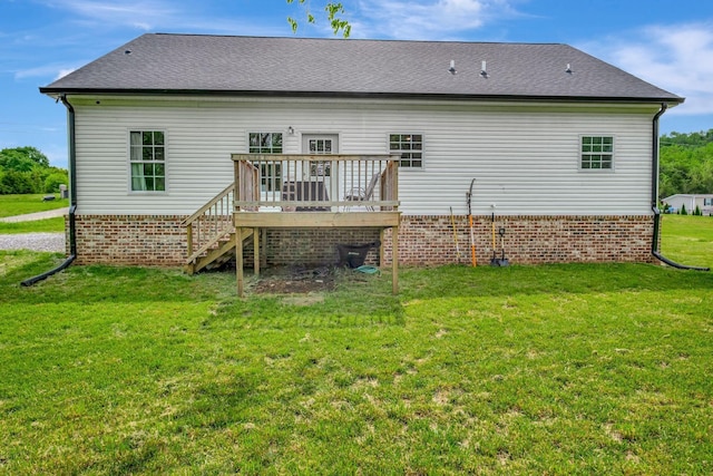 94 Hickory Ridge Ln, Woodbury, TN 37190 - rear view of property with a wooden deck, a yard, and stairs